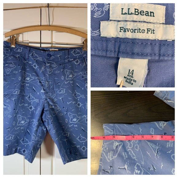 L.L. Bean Favorite Fit Shorts Womens 12 Blue Nautical Maine New England‎ Chino - Picture 1 of 12